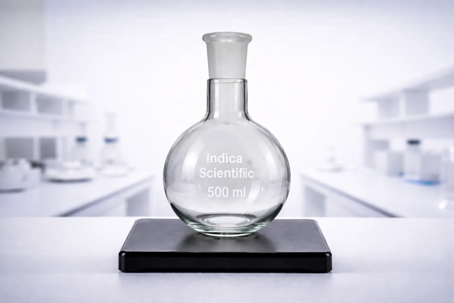 Wide mouth round bottom flask for easy access and heating